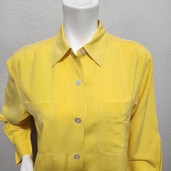 Diane Von Furstenberg Yellow Silk Button Down Tunic Top Size M - Picture 2 of 13